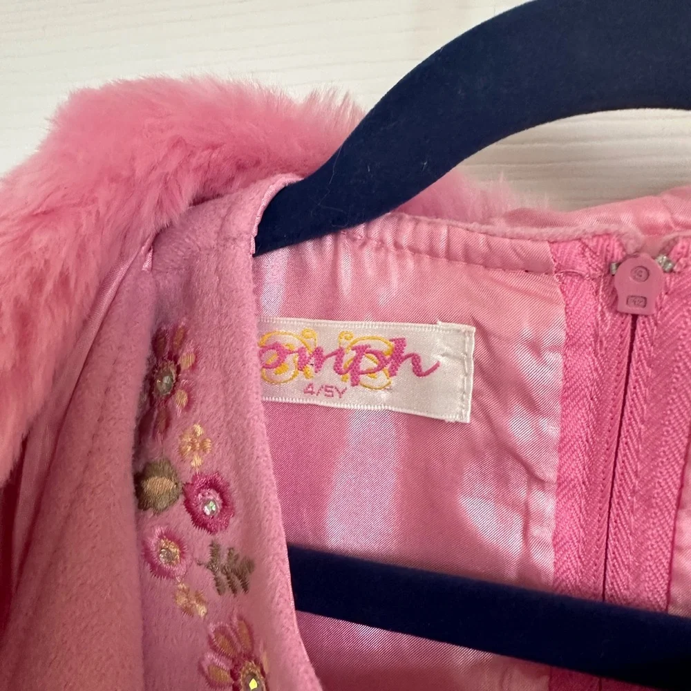 Gorgeous OOMPH girls coat‎ and dress …..size 4/5 pink with flowers EEUC